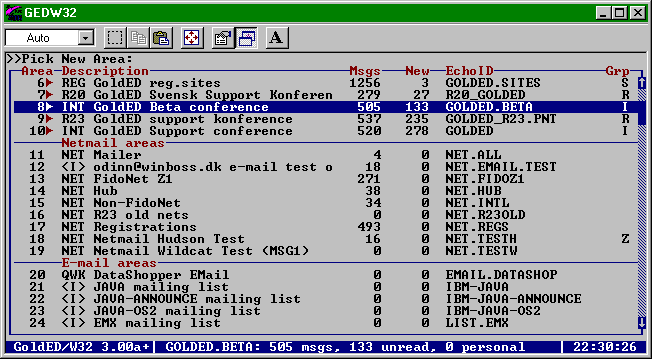 Classic GoldED area list screenshot